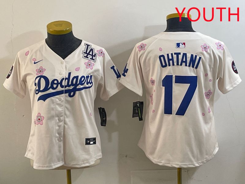Youth Los Angeles Dodgers #17 Ohtani Cream Sakura Edition 2025 Nike MLB Jersey style 5